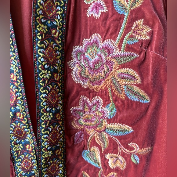 BELLE KIM GRAVEL Velvet Floral Embroidered Open Cardigan Jacket Boho Kimono XXS - Picture 4 of 8